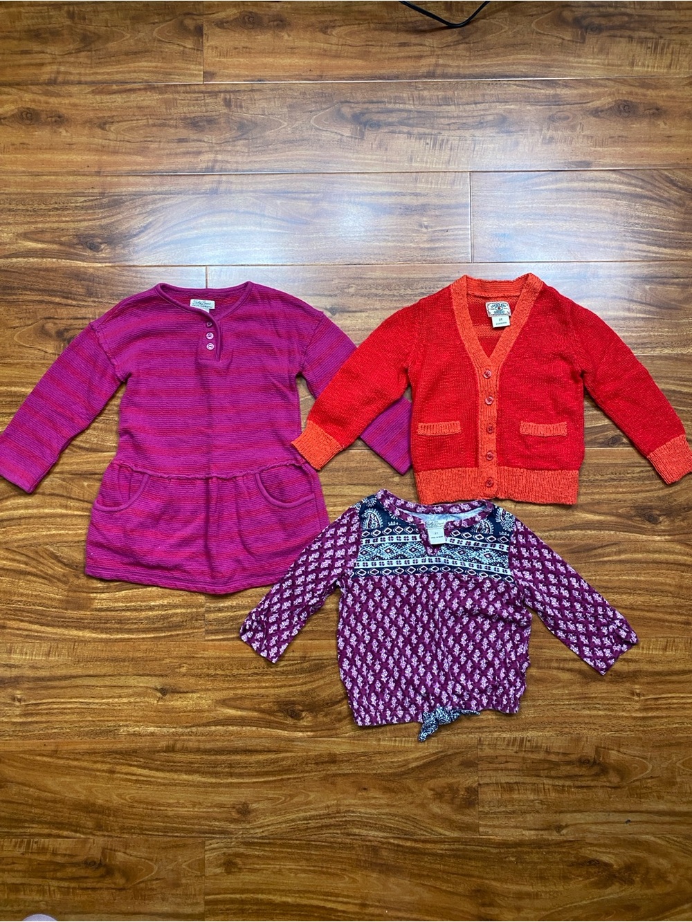 Lucky Brand Girls Purple Red Dress + Cardigan + Top Size 2T Boho Cottagecore